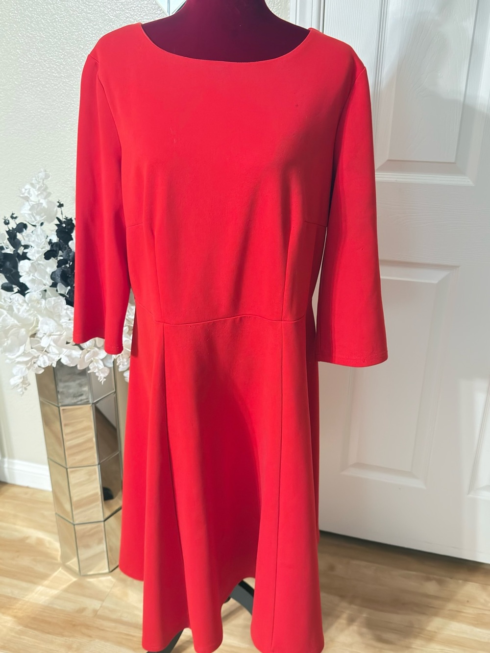Women’s Red Fit-and-Flare Dress with Scoop Neck